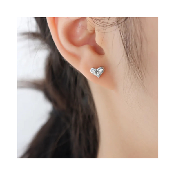 Titanium Steel Zircon Heart Stud Earrings