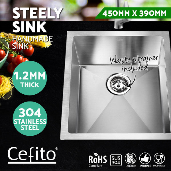 Cefito Kitchen Sink 45X39cm Stainless Steel Basin Single Bowl Silver Kitchen Sinks
