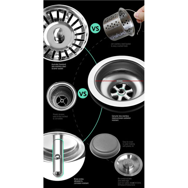 Cefito Kitchen Sink 60X45cm Stainless Steel Basin Single Bowl Silver Kitchen Sinks