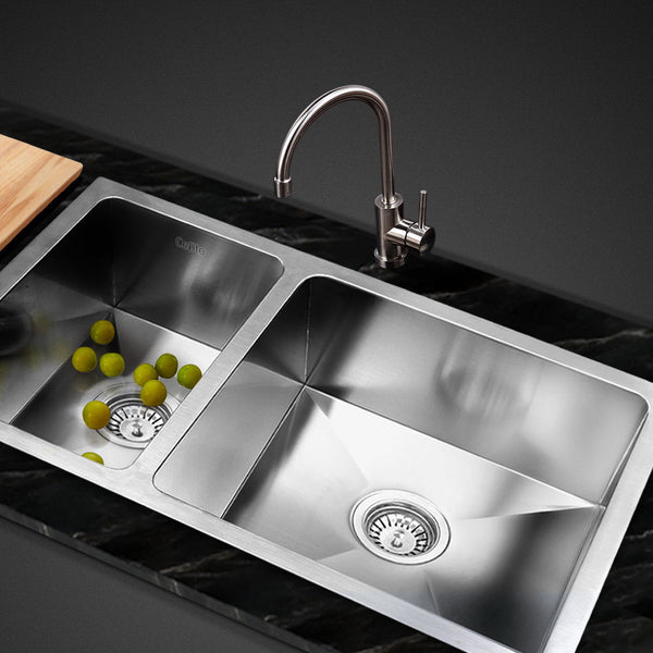 Cefito Kitchen Sink 71X45cm Stainless Steel Basin Double Bowl Silver Kitchen Sinks