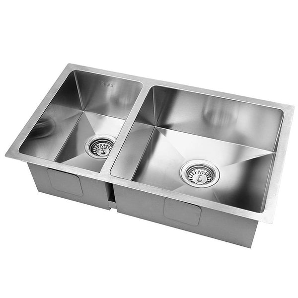 Cefito Kitchen Sink 71X45cm Stainless Steel Basin Double Bowl Silver Kitchen Sinks