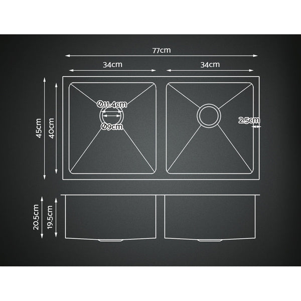 Cefito Kitchen Sink 77X45cm Stainless Steel Basin Double Bowl Silver Kitchen Sinks