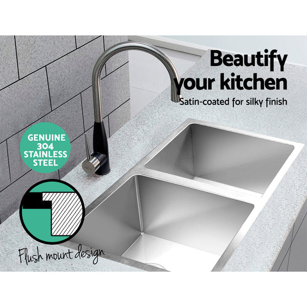 Cefito Kitchen Sink 77X45cm Stainless Steel Basin Double Bowl Silver Kitchen Sinks