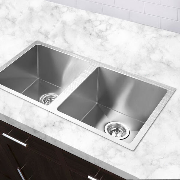 Cefito Kitchen Sink 77X45cm Stainless Steel Basin Double Bowl Silver Kitchen Sinks