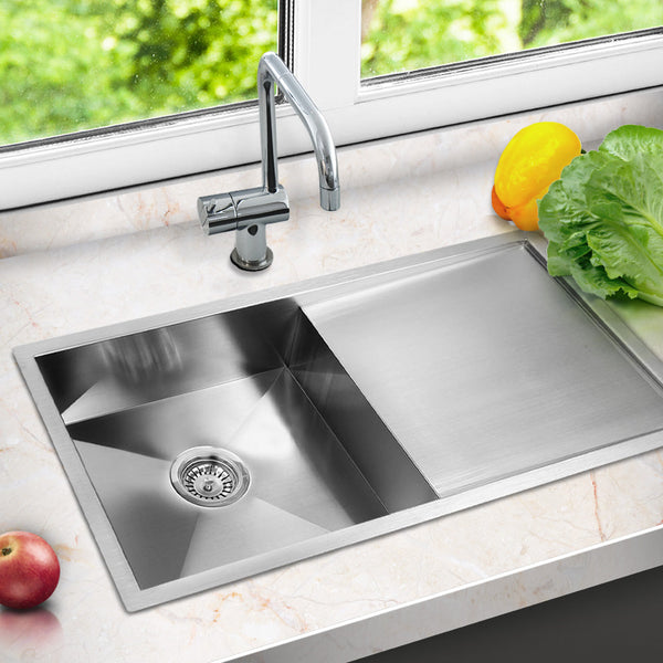 Cefito Kitchen Sink 87X45cm Stainless Steel Basin Single Bowl Silver Kitchen Sinks