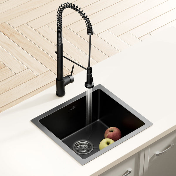 Cefito Stainless Steel Sink 51X45cm With Pull Out Mixer Tap Kitchen Single Bowl Black Kitchen Sinks
