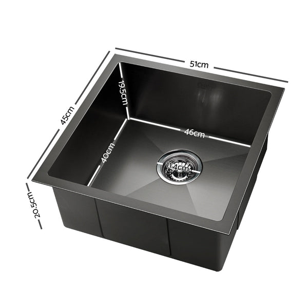 Cefito Kitchen Sink 51X45cm Stainless Steel Basin Single Bowl Black Kitchen Sinks