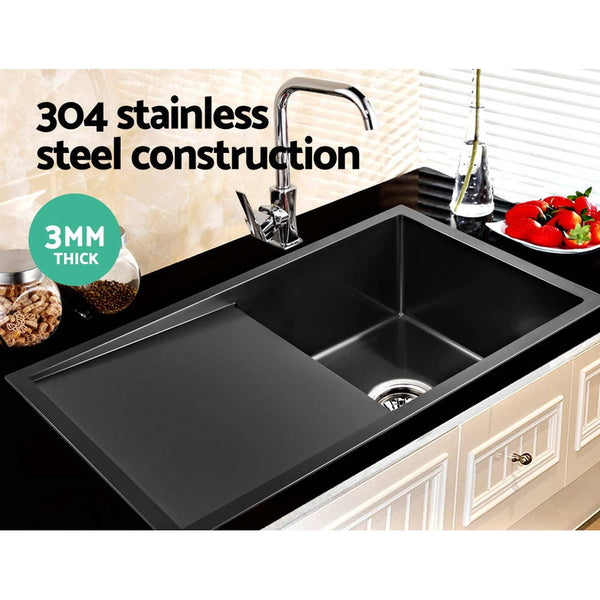 Cefito Kitchen Sink 75X45cm Stainless Steel Basin Single Bowl Black Kitchen Sinks