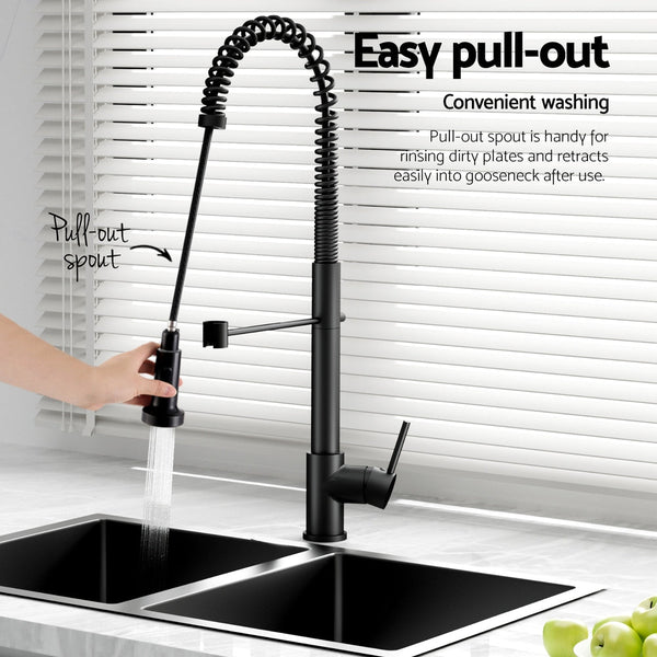 Cefito Stainless Steel Sink 77X45cm With Pull Out Mixer Tap Kitchen Double Bowl Black Kitchen Sinks