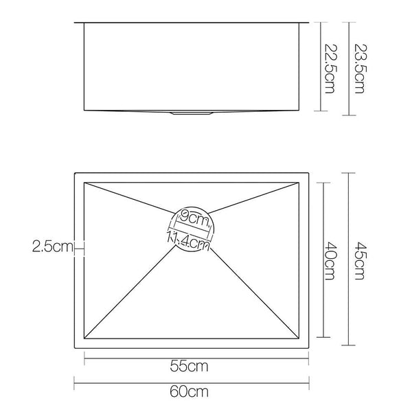 Cefito Kitchen Sink 60X45cm Stainless Steel Basin Single Bowl Black Kitchen Sinks