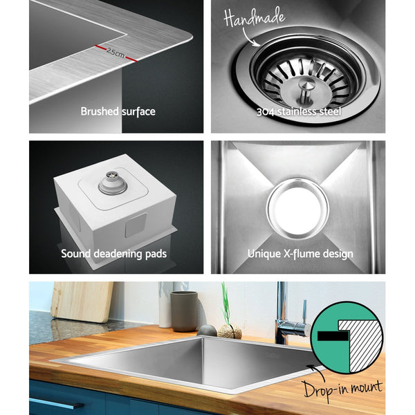 Cefito Kitchen Sink 36X36cm Stainless Steel Nano Basin Single Bowl Silver Kitchen Sinks