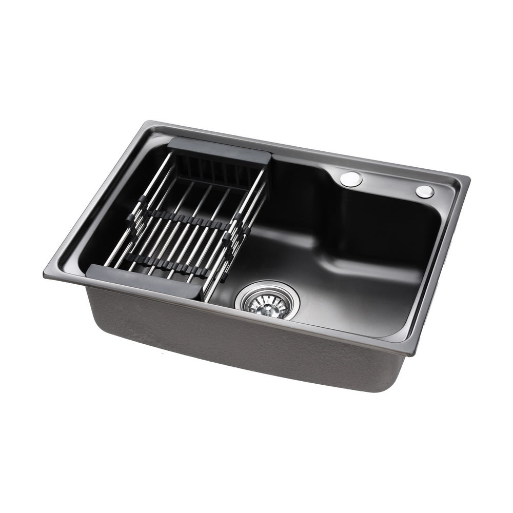 Cefito Kitchen Sink 61X43cm Stainless Steel Basin Single Bowl Black Drain Basket Kitchen Sinks