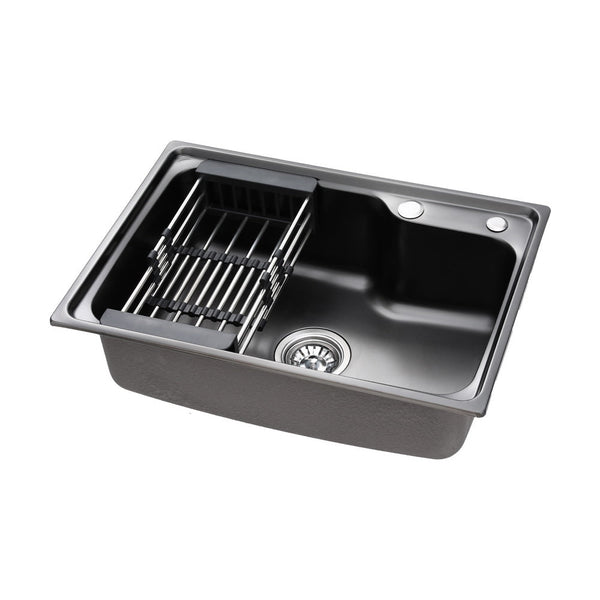 Cefito Kitchen Sink 61X43cm Stainless Steel Basin Single Bowl Black Drain Basket Kitchen Sinks