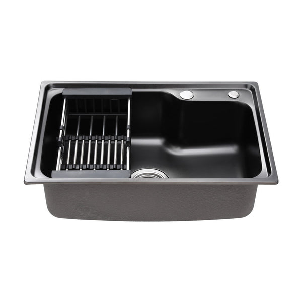 Cefito Kitchen Sink 61X43cm Stainless Steel Basin Single Bowl Black Drain Basket Kitchen Sinks