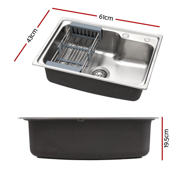 Cefito Kitchen Sink 61X43cm Stainless Steel Basin Single Bowl Silver Drain Basket Kitchen Sinks
