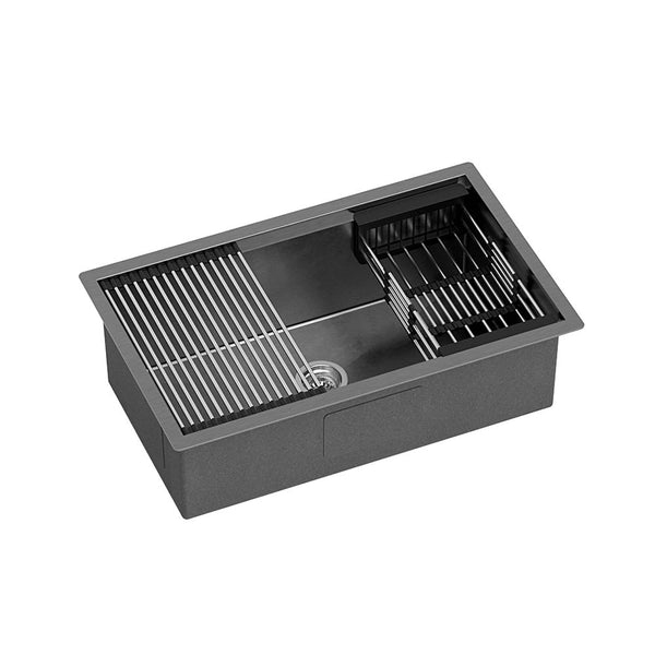 Cefito Kitchen Sink 70X45cm Stainless Steel Single Bowl Drain Rack Basket Black Kitchen Sinks