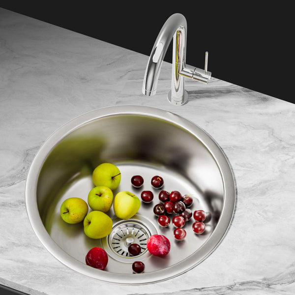 Cefito Kitchen Sink 43Cm Round Stainless Steel Basin Single Bowl Silver Kitchen Sinks
