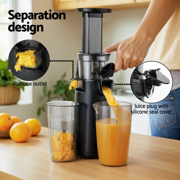 Devanti Slow Juicer Cold Press Fruit Extractor 130W Black Juicers