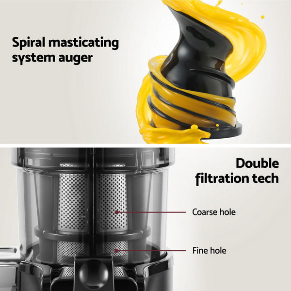 Devanti Slow Juicer Cold Press Fruit Extractor 130W Black Juicers