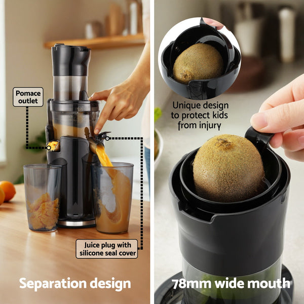 Devanti Slow Juicer Cold Press Fruit Extractor 200W Black Juicers