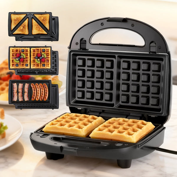 Devanti 3 In 1 Sandwich Press Waffle Maker Panini Press Grill 850W Waffle Makers