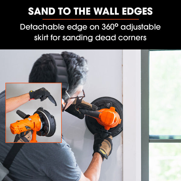 Unimac 180Mm 850W Handheld Drywall Sander Electric Wall Sanding Machine With Automatic Vacuum System Led Worklight 6X Discs Drywall Tools