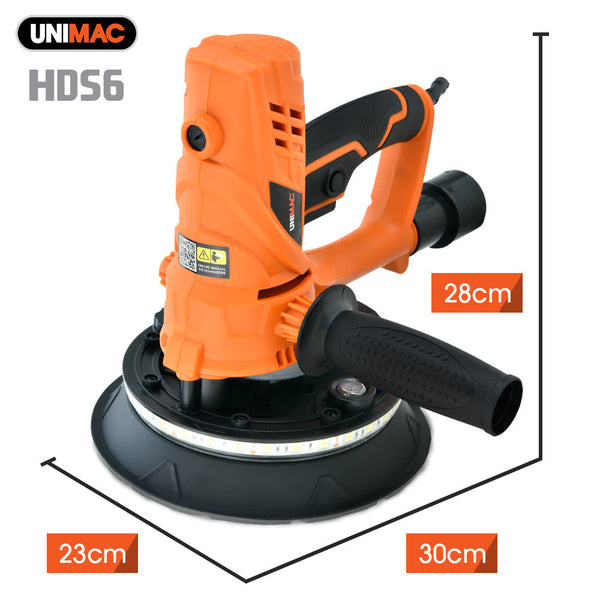 Unimac 180Mm 850W Handheld Drywall Sander Electric Wall Sanding Machine With Automatic Vacuum System Led Worklight 6X Discs Drywall Tools