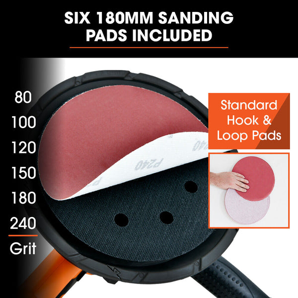 Unimac 180Mm 850W Handheld Drywall Sander Electric Wall Sanding Machine With Automatic Vacuum System Led Worklight 6X Discs Drywall Tools
