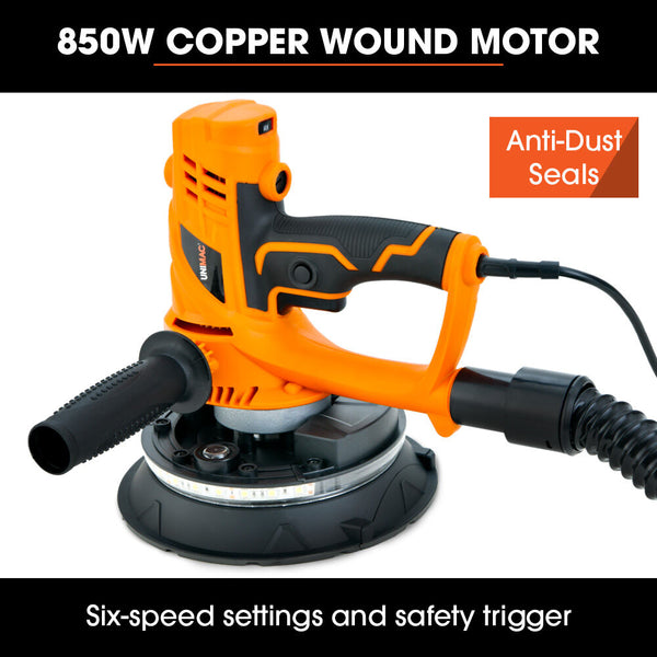 Unimac 180Mm 850W Handheld Drywall Sander Electric Wall Sanding Machine With Automatic Vacuum System Led Worklight 6X Discs Drywall Tools
