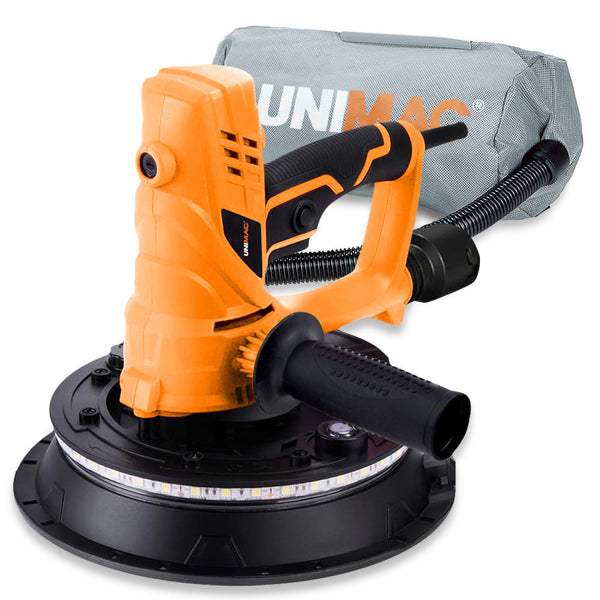 Unimac 180Mm 850W Handheld Drywall Sander Electric Wall Sanding Machine With Automatic Vacuum System Led Worklight 6X Discs Drywall Tools