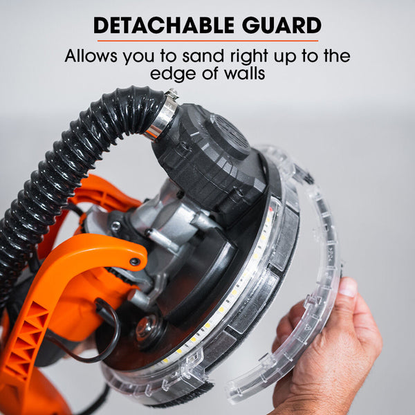 Unimac 225Mm 750W Telescopic Long Reach Dry Wall Sander Kit Foldable Vacuum System Led Worklight 6X Sanding Discs Drywall Tools