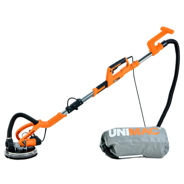 Unimac 225Mm 750W Telescopic Long Reach Dry Wall Sander Kit Foldable Vacuum System Led Worklight 6X Sanding Discs Drywall Tools