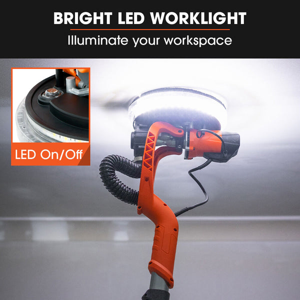 Unimac 225Mm 750W Telescopic Long Reach Dry Wall Sander Kit Foldable Vacuum System Led Worklight 6X Sanding Discs Drywall Tools