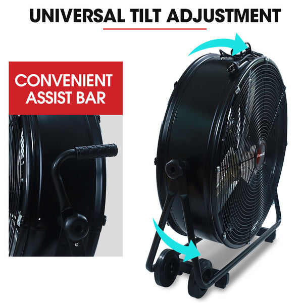 Baumr Ag 24' 610Mm 260W Industrial Mobile Floor Drum Fan Tilting Large Commercial Heavy Duty Frame Eess Certified Portable Fans
