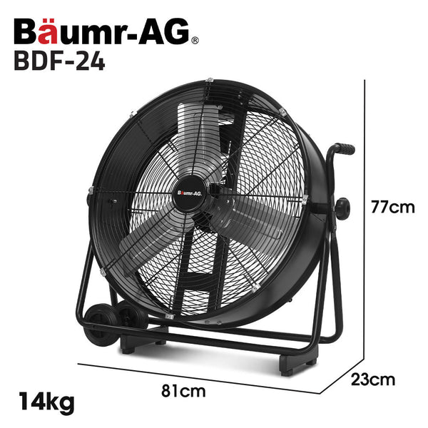 Baumr Ag Baumr Ag 24' 610Mm 260W Mobile Floor Drum Fan Tilting Large Commercial Heavy Duty Frame Eess Certified Portable Fans