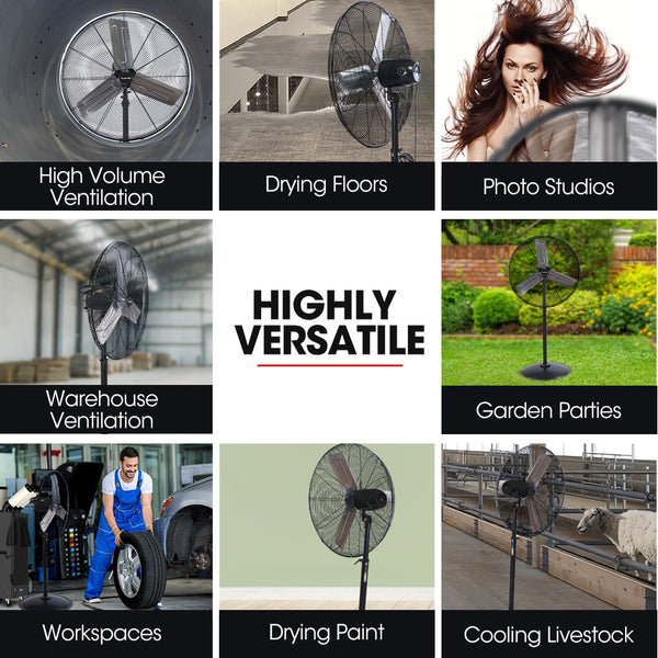 Baumr Ag 30' 762Mm 300W Industrial Pedestal Fan Large Commercial Heavy Duty Speed Eess Certified Portable Fans