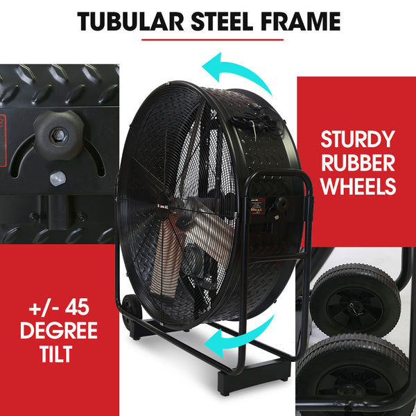 Baumr Ag Baumr Ag 42' 1067Mm 660W Mobile Floor Drum Fan Belt Drive Tilting Large Commercial Heavy Duty Frame Eess Certified Portable Fans