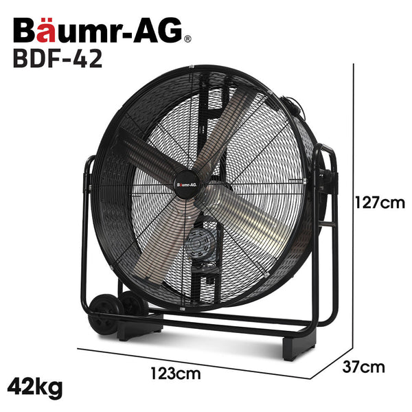 Baumr Ag Baumr Ag 42' 1067Mm 660W Mobile Floor Drum Fan Belt Drive Tilting Large Commercial Heavy Duty Frame Eess Certified Portable Fans