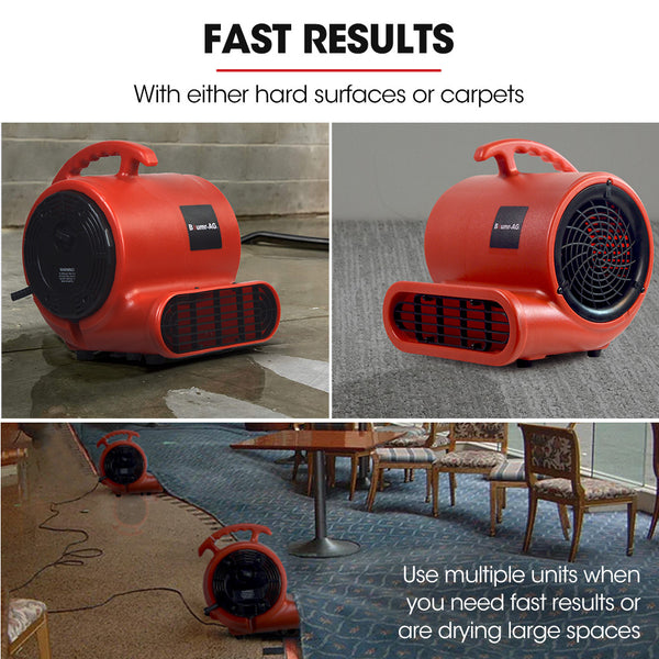 Baumr Ag 3 Speed Carpet Dryer Air Mover Blower Fan 700Cfm Sealed Copper Motor Poly Housing Blowers Air Movers & Dryers