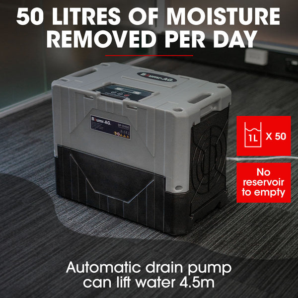 Baumr Ag 50L/Day Commercial Air Dehumidifier For Mould Portable Stackable Lcd Display Wheels Dehumidifiers