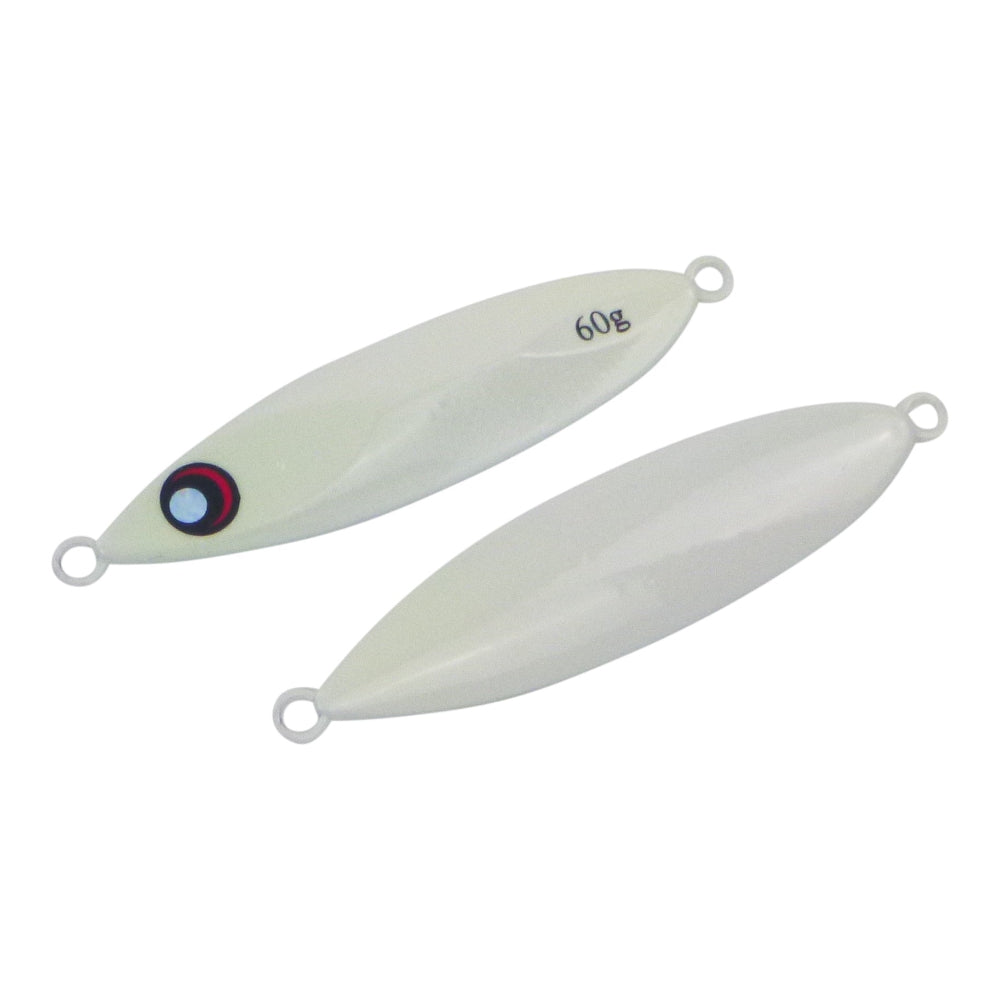 Finesse Slow Pitch Flutter Jig 60Gm Lumo White 2 Pack Baits & Lures