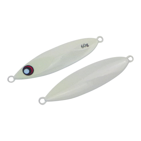 Finesse Slow Pitch Flutter Jig 60Gm Lumo White 2 Pack Baits & Lures