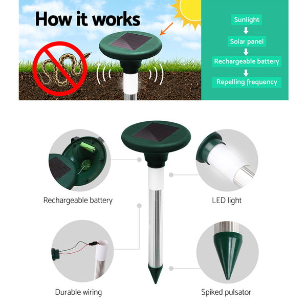 Gardeon Snake Repeller Set Of 12 Solar Led Pulse Plus Ultrasonic Pest Rodent Repellent Repellents & Deterrents