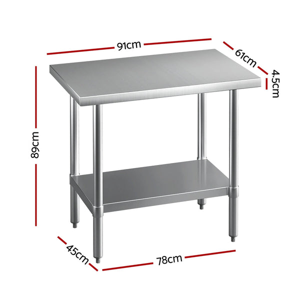 Cefito Stainless Steel Kitchen Benches Work 910X610mm 430 Work Benches