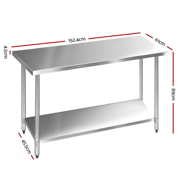 Cefito 1524X610mm Stainless Steel Kitchen Bench 430 Work Benches