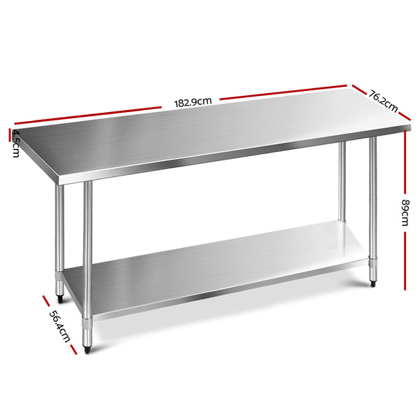 Cefito 1829X760mm Stainless Steel Kitchen Bench 430 Work Benches