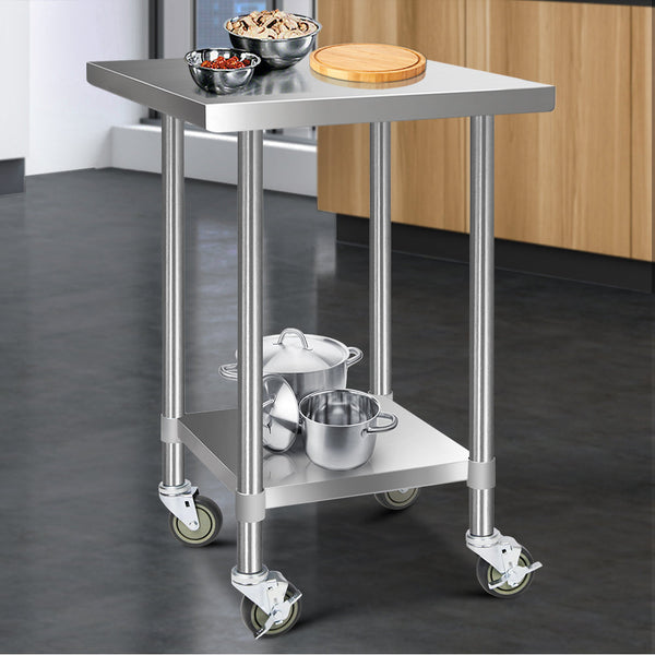 Cefito 760X760mm Stainless Steel Kitchen Bench With Wheels 430 Work Benches