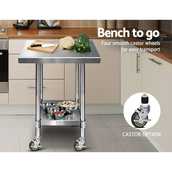 Cefito 760X760mm Stainless Steel Kitchen Bench With Wheels 430 Work Benches