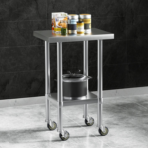 Cefito Stainless Steel Kitchen Benches Work Wheels 61X46cm 430 Work Benches