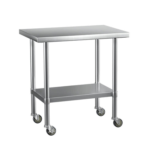 Cefito Stainless Steel Kitchen Benches Work Bench Wheels 91X61cm 430 Work Benches